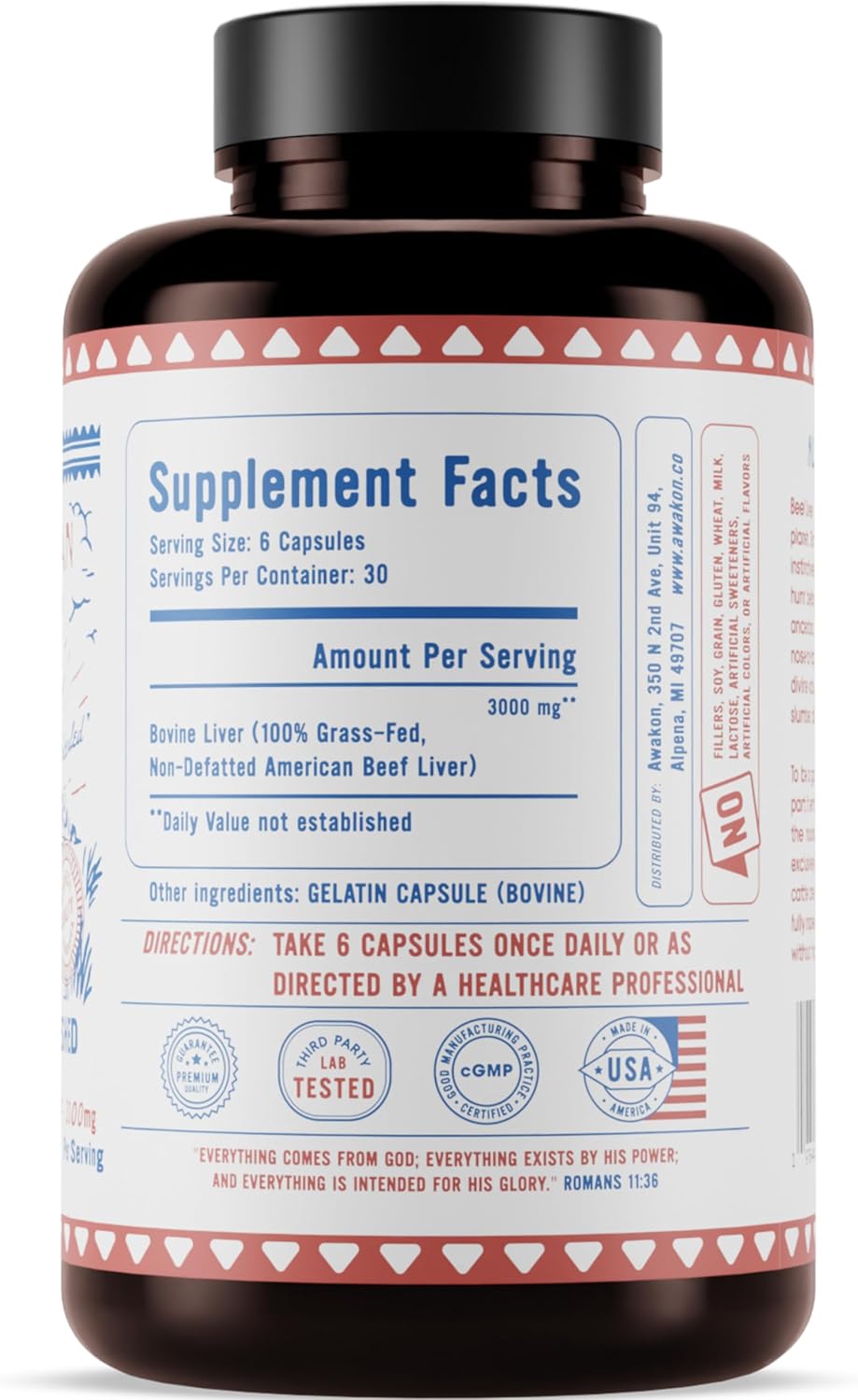USA Grass Fed Beef Liver Capsules | Non GMO & Hormone Free | Immunity & Energy Booster | Rich in Vitamin A & B-12 | Freeze Dried (180ct, 3000mg)