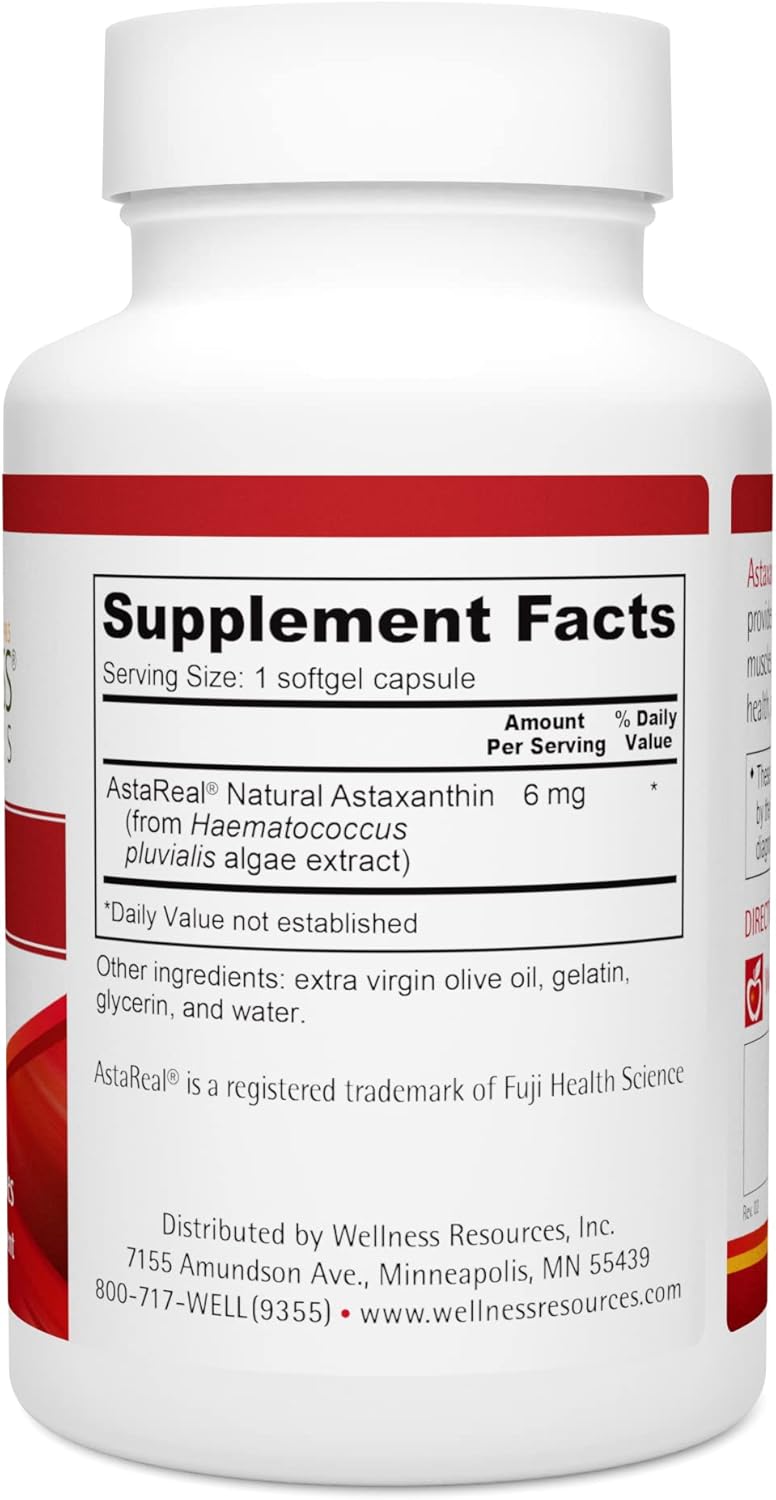 USA Grown Natural Astaxanthin Capsules 6mg - AstaReal for Eye Health, Skin, Immunity - Non-GMO Supplement