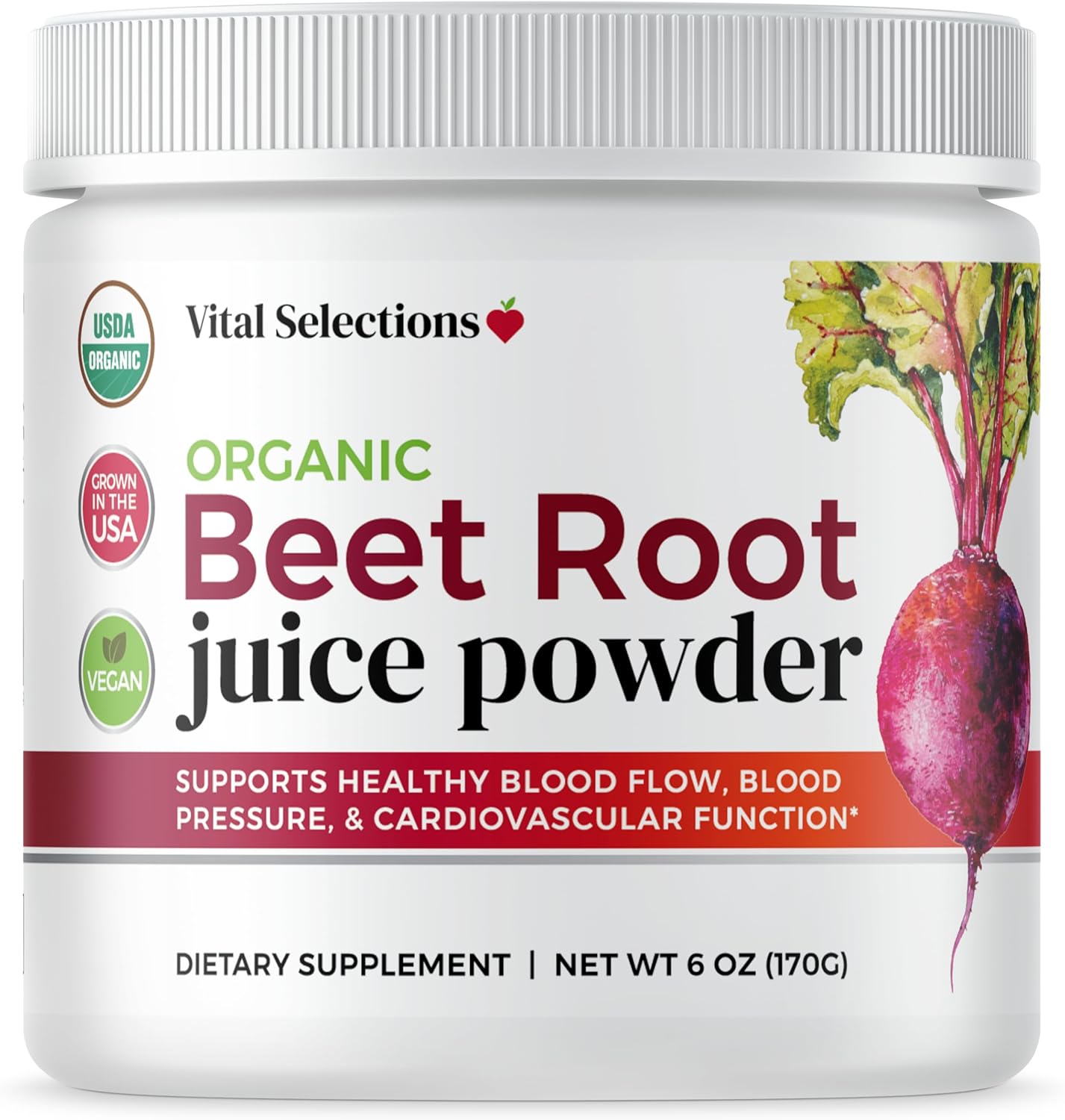 USA Grown Organic Beet Root Juice Powder for Cardio Support and Athletic Performance - High Purity and Potency, Superior Drying Technology