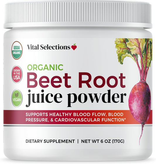 USA Grown Organic Beet Root Juice Powder for Cardio Support and Athletic Performance - High Purity and Potency, Superior Drying Technology