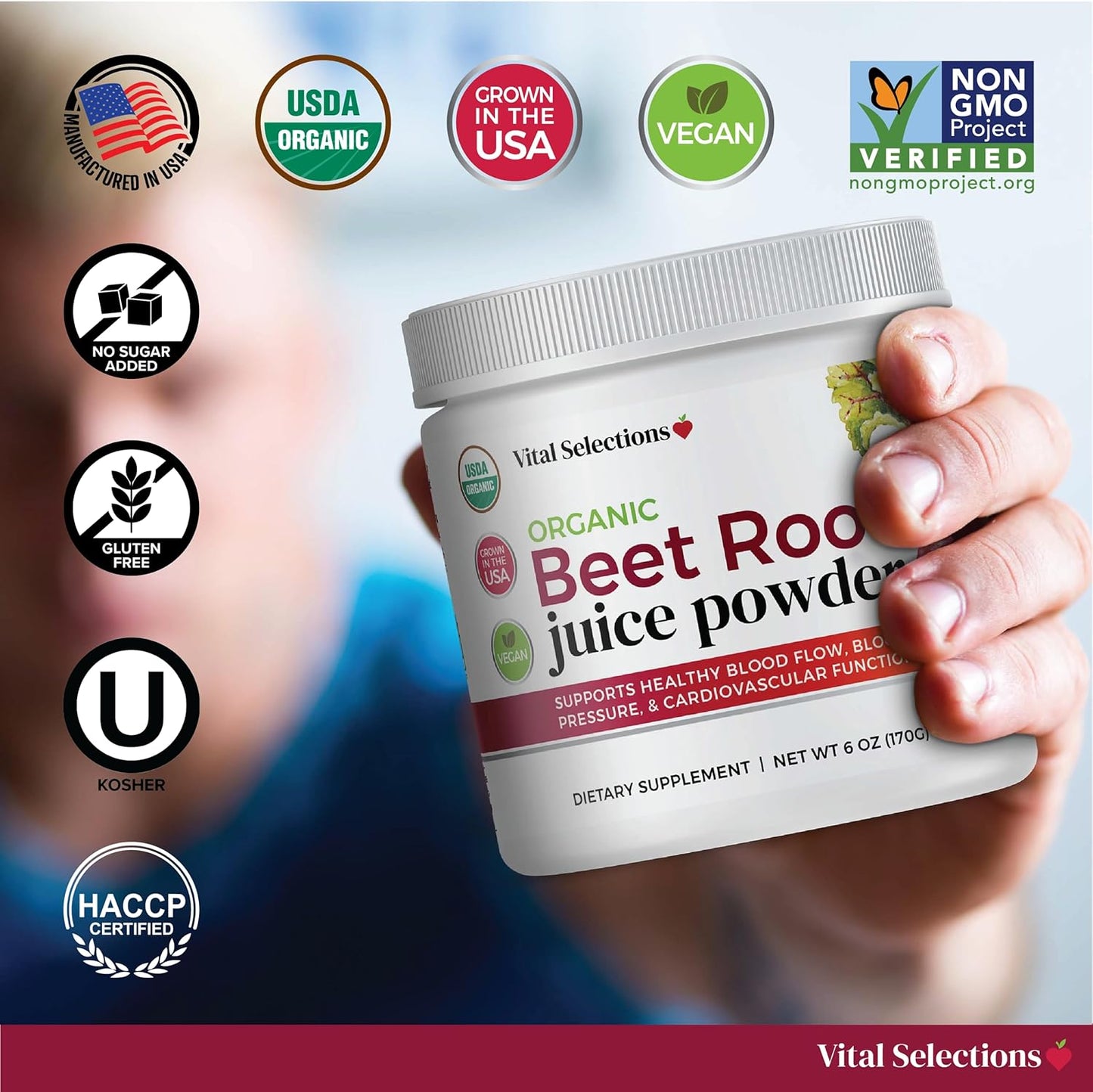 USA Grown Organic Beet Root Juice Powder for Cardio Support and Athletic Performance - High Purity and Potency, Superior Drying Technology