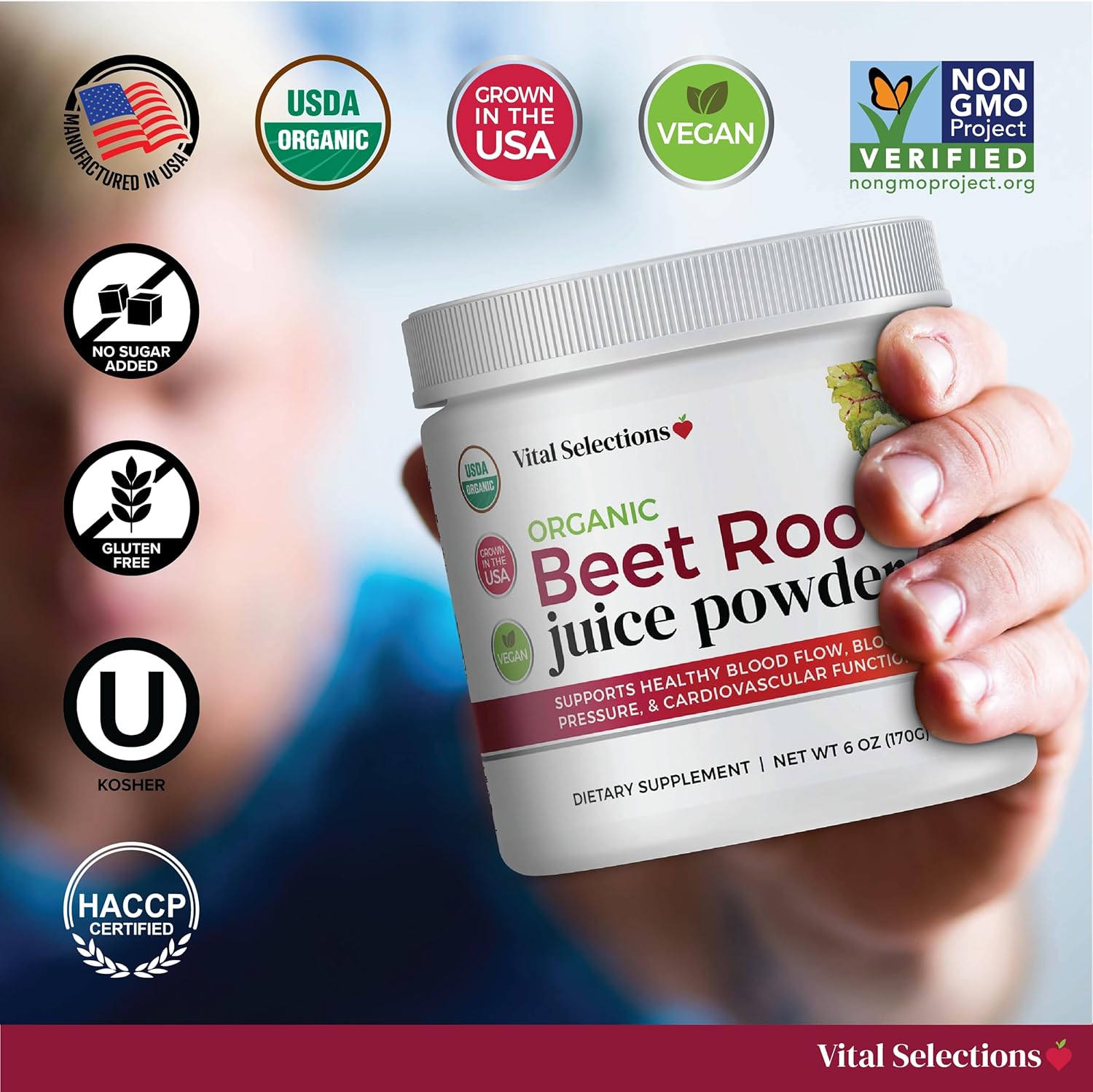 USA Grown Organic Beet Root Juice Powder for Cardio Support and Athletic Performance - High Purity and Potency, Superior Drying Technology