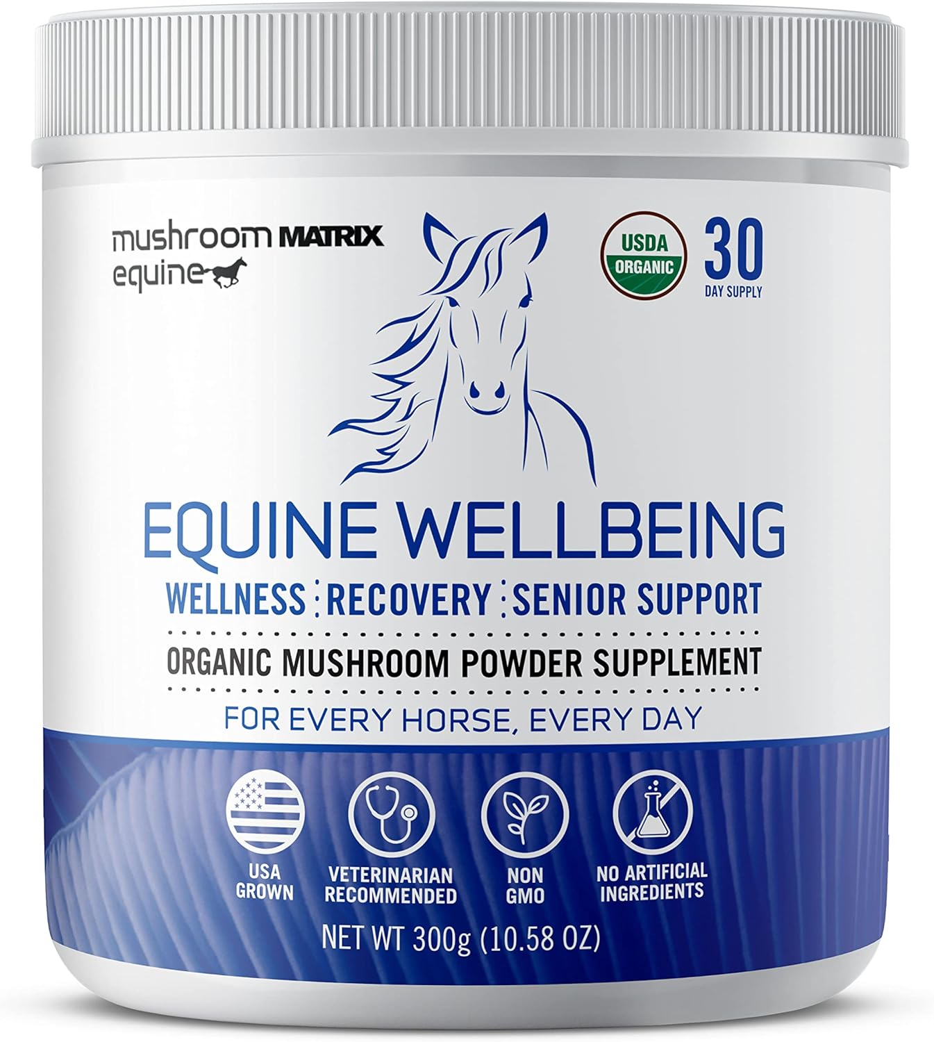 USA Grown Organic Mushroom Powder for Horses | Show Safe Equine Supplement | 300g | Wellness & Recovery Support