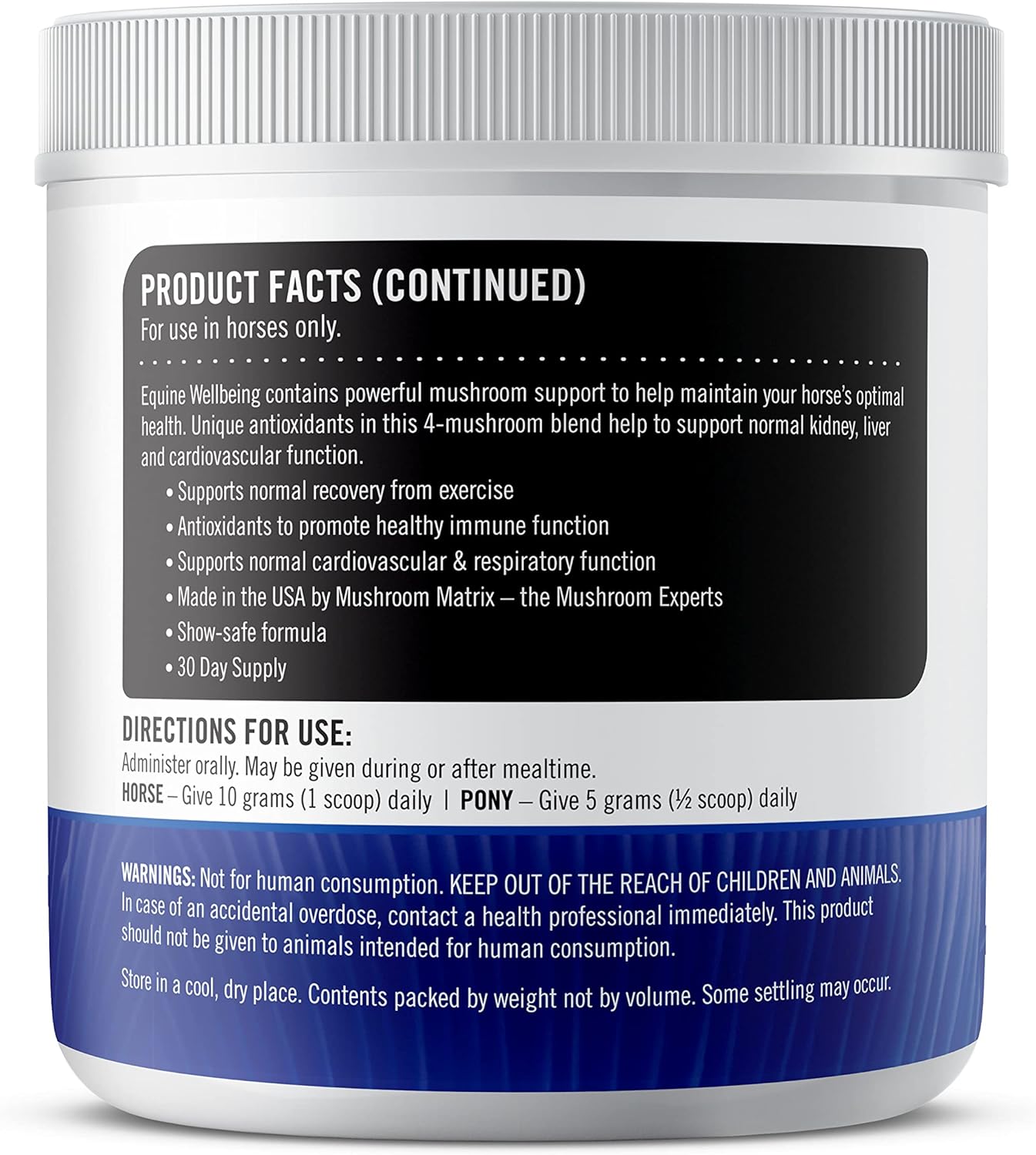 USA Grown Organic Mushroom Powder for Horses | Show Safe Equine Supplement | 300g | Wellness & Recovery Support