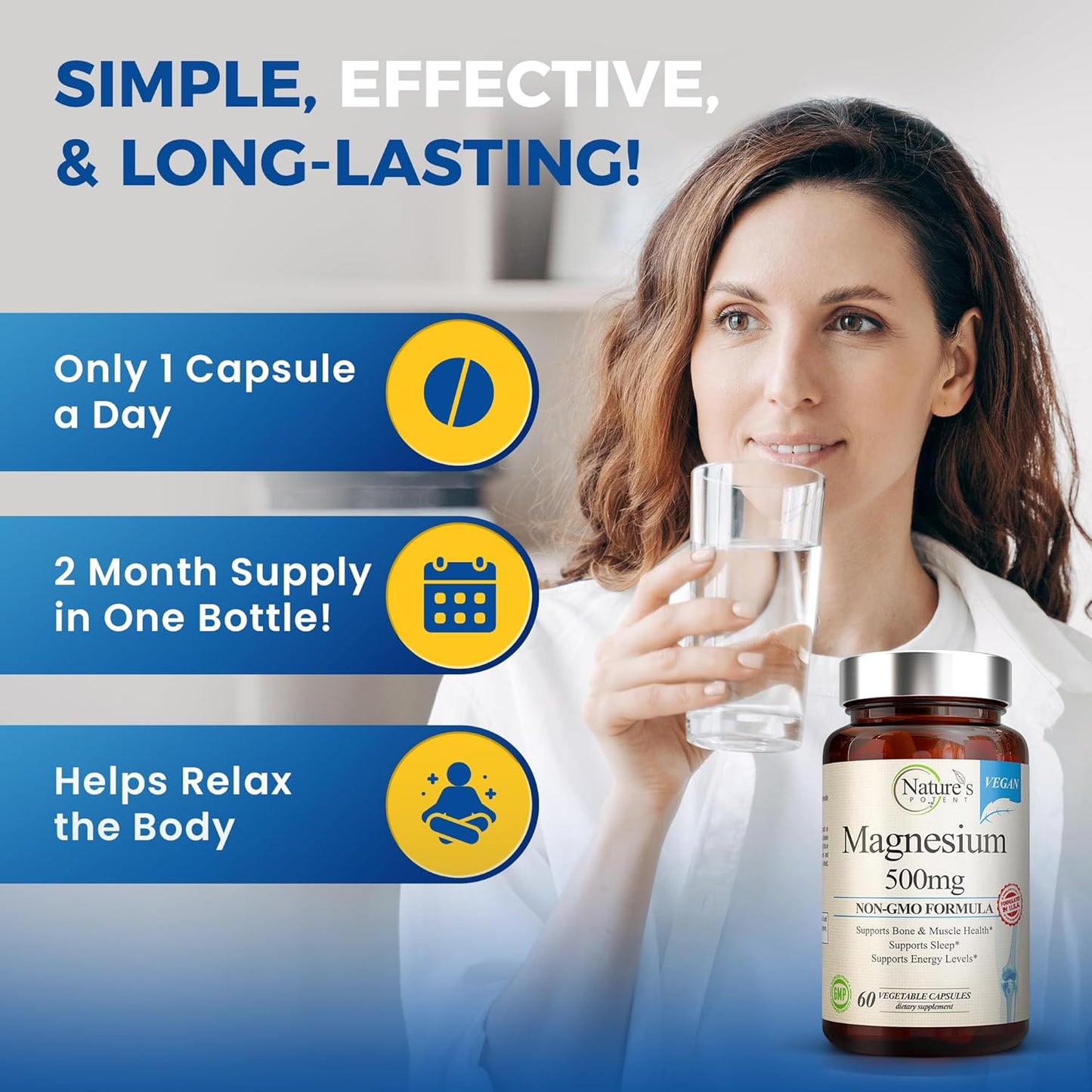 USA Made 500mg Magnesium Citrate & Oxide Capsules for Sleep Support | Vegan Magnesium Supplement for Women & Men by Nature's Potent