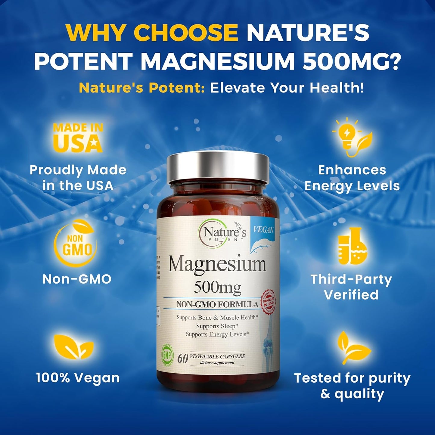 USA Made 500mg Magnesium Citrate & Oxide Capsules for Sleep Support | Vegan Magnesium Supplement for Women & Men by Nature's Potent