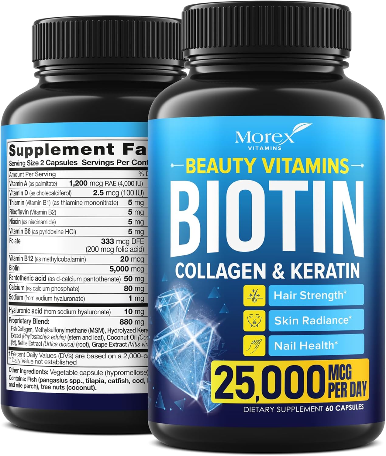USA-Made Biotin Keratin & Collagen Capsules for Hair Growth - Natural Vitamins with Multi Peptides for Hair Loss, Skin & Nails
