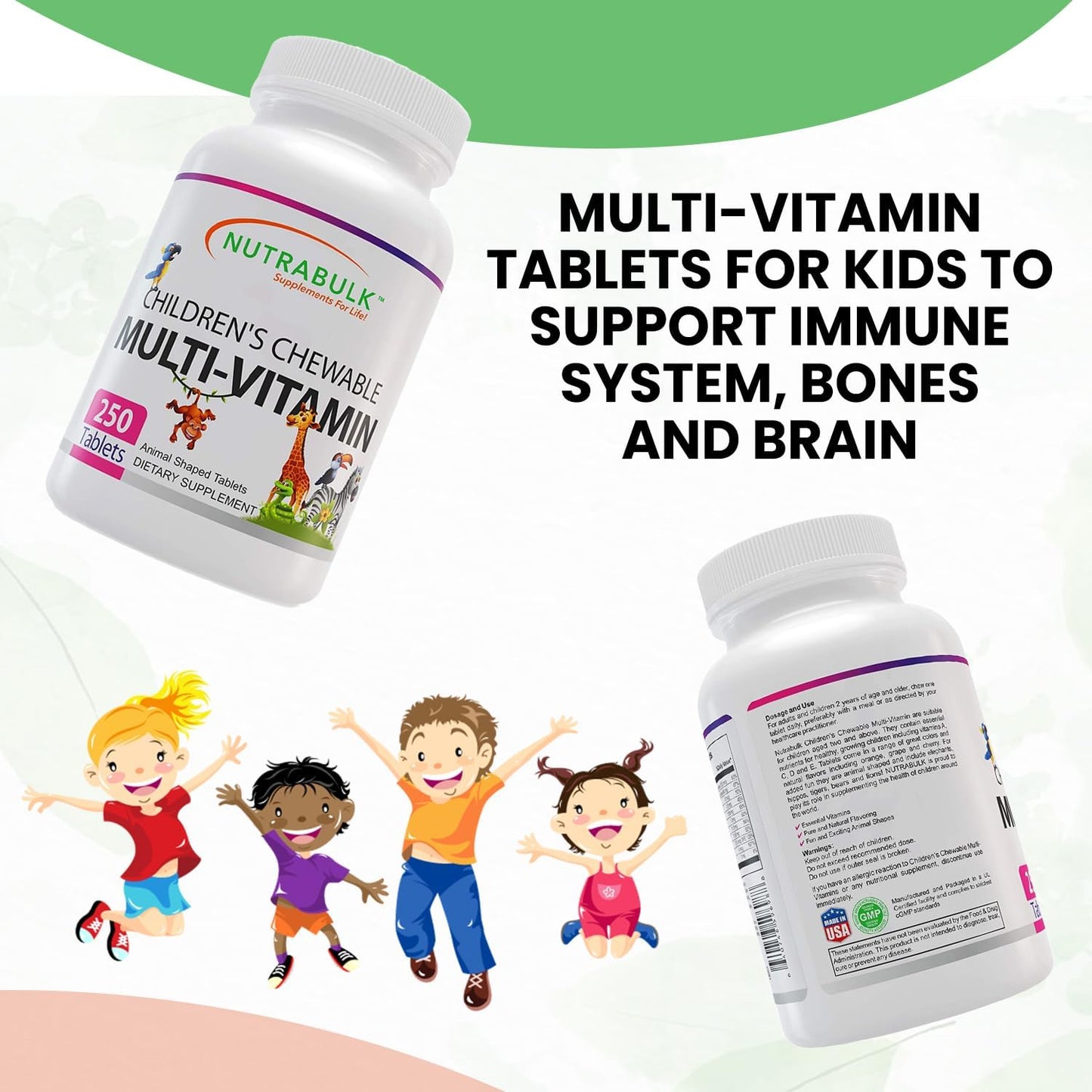 USA-Made Children’s Chewable Multi-Vitamins for Immune, Bone, Brain & Overall Well Being - Vegan & Gluten Free - 250 Cherry Tablets