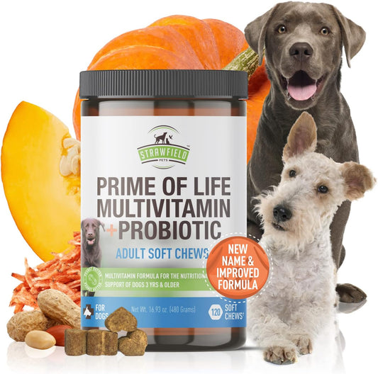 USA Made Dog Multivitamin Soft Chews with Glucosamine, Probiotics & Omega 3 | 120 Grain Free Treats for Dog Health & Wellness