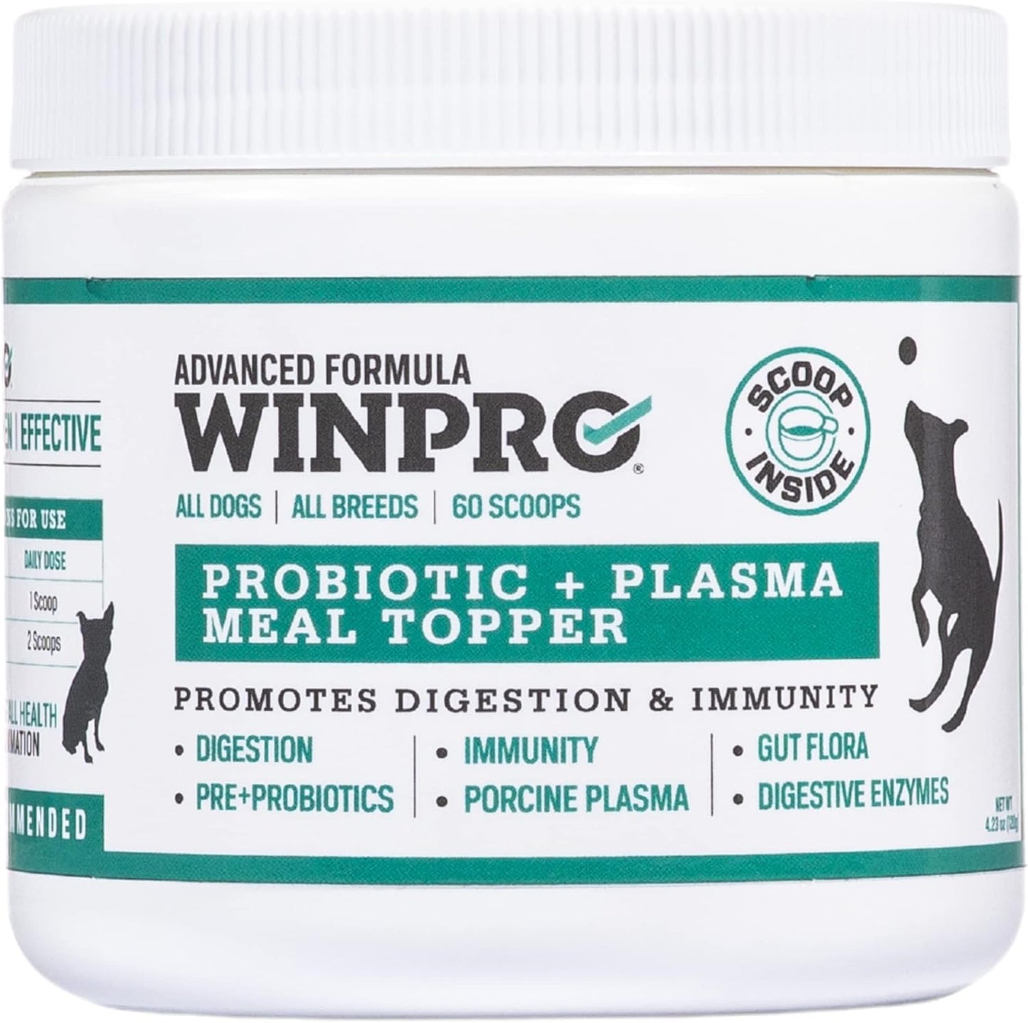 USA-Made Dog Probiotic Powder Meal Topper for Digestive Health, 60 Scoops, All Breeds & Sizes, Prebiotics & Probiotics