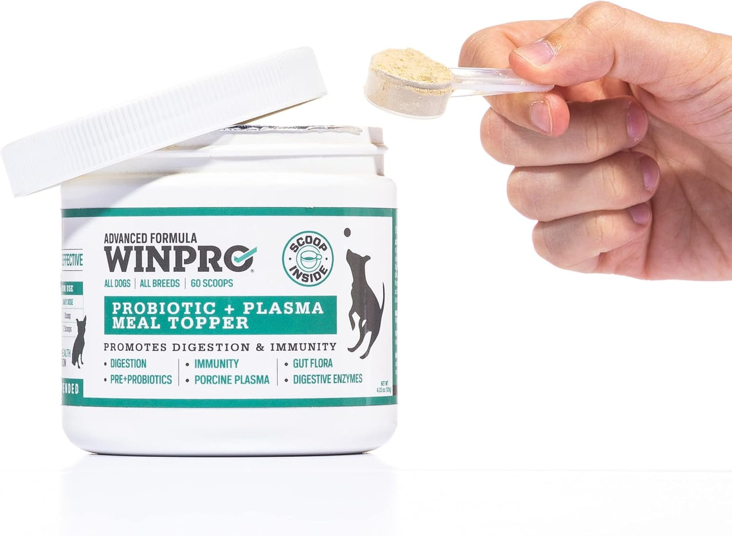 USA-Made Dog Probiotic Powder Meal Topper for Digestive Health, 60 Scoops, All Breeds & Sizes, Prebiotics & Probiotics