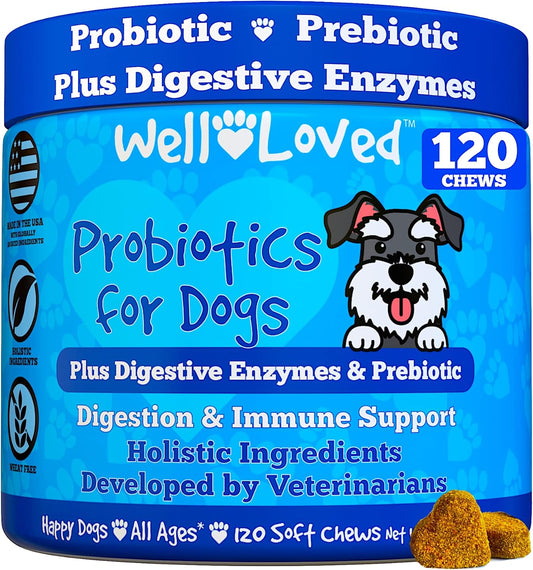 USA-Made Dog Probiotics for Gut Health, Yeast Balance, Itchy Skin, and Digestive Support - Vet Developed Chews with Prebiotic & Enzymes for Relief