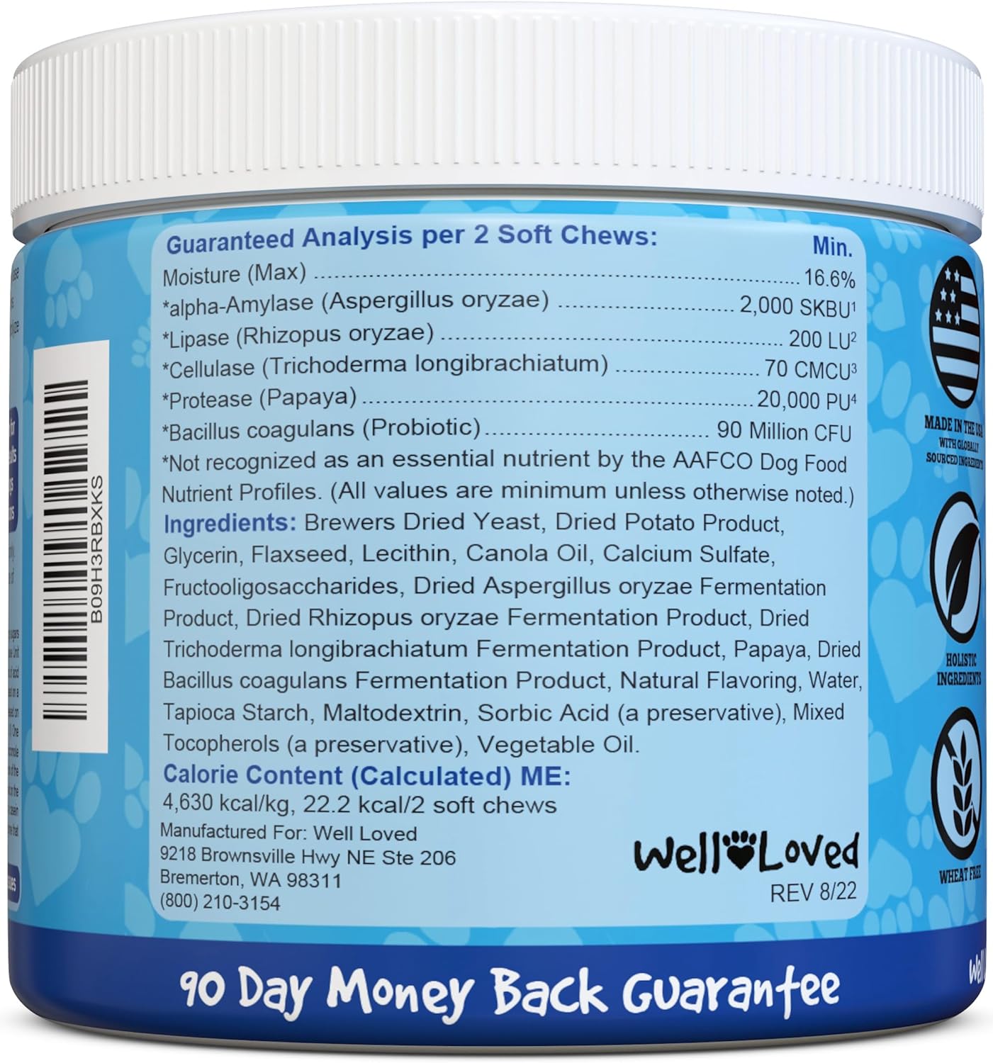 USA-Made Dog Probiotics for Gut Health, Yeast Balance, Itchy Skin, and Digestive Support - Vet Developed Chews with Prebiotic & Enzymes for Relief