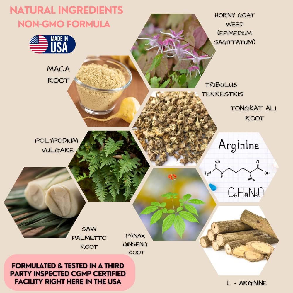 USA-Made Female Libido Booster Pills with Horny Goat Weed - Boost Energy, Mood, Desire - 60 Capsules - KUR Live Simply Esposa