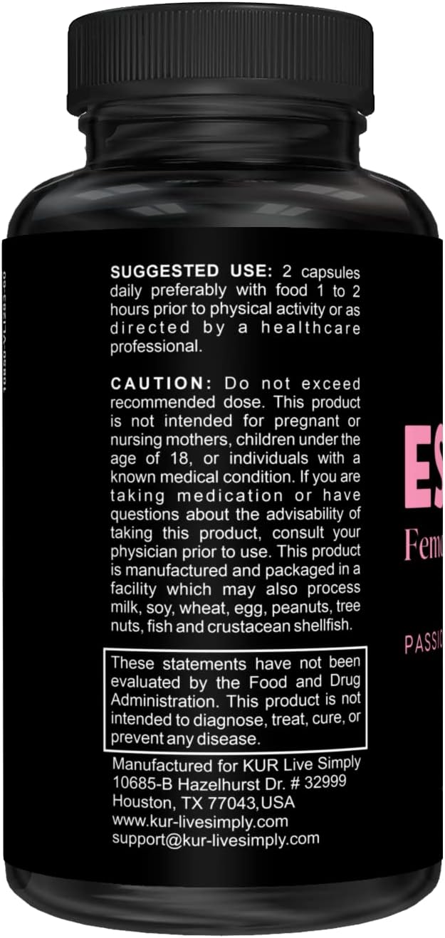 USA-Made Female Libido Booster Pills with Horny Goat Weed - Boost Energy, Mood, Desire - 60 Capsules - KUR Live Simply Esposa