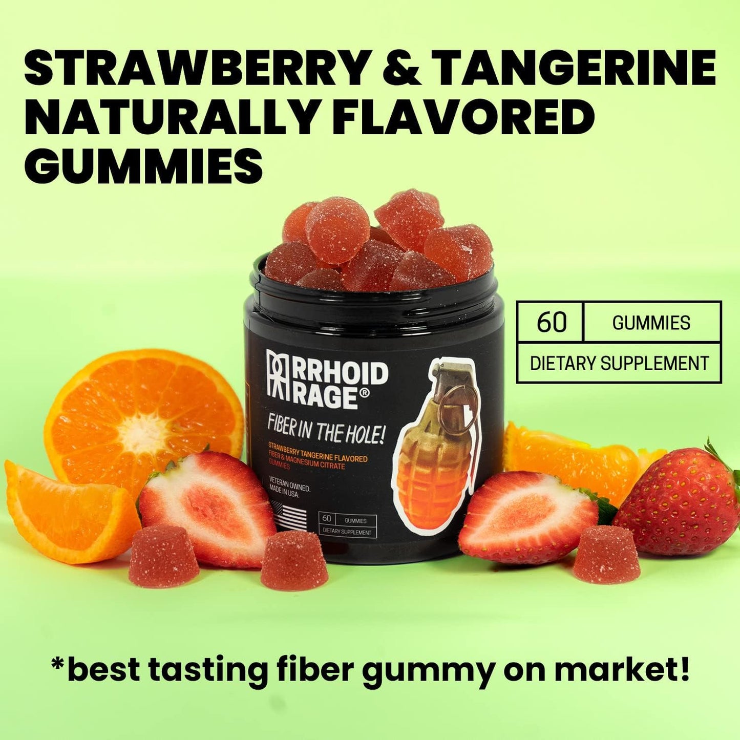 USA-Made Fiber and Magnesium Gummies for Digestive Health, Constipation Relief, Hemorrhoid Prevention - 60 ct