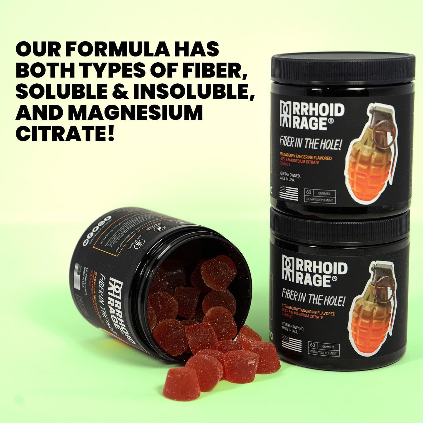 USA-Made Fiber and Magnesium Gummies for Digestive Health, Constipation Relief, Hemorrhoid Prevention - 60 ct