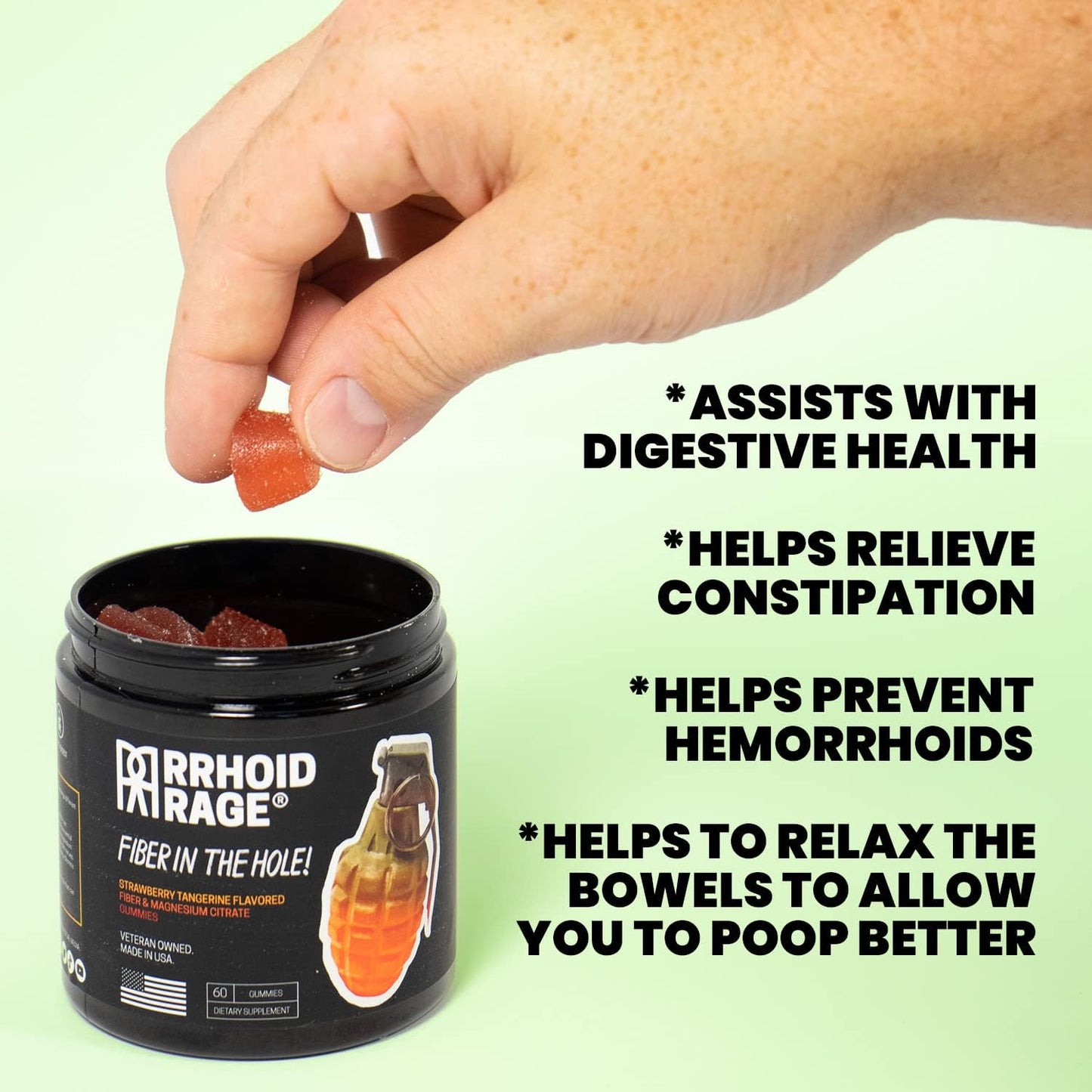 USA-Made Fiber and Magnesium Gummies for Digestive Health, Constipation Relief, Hemorrhoid Prevention - 60 ct