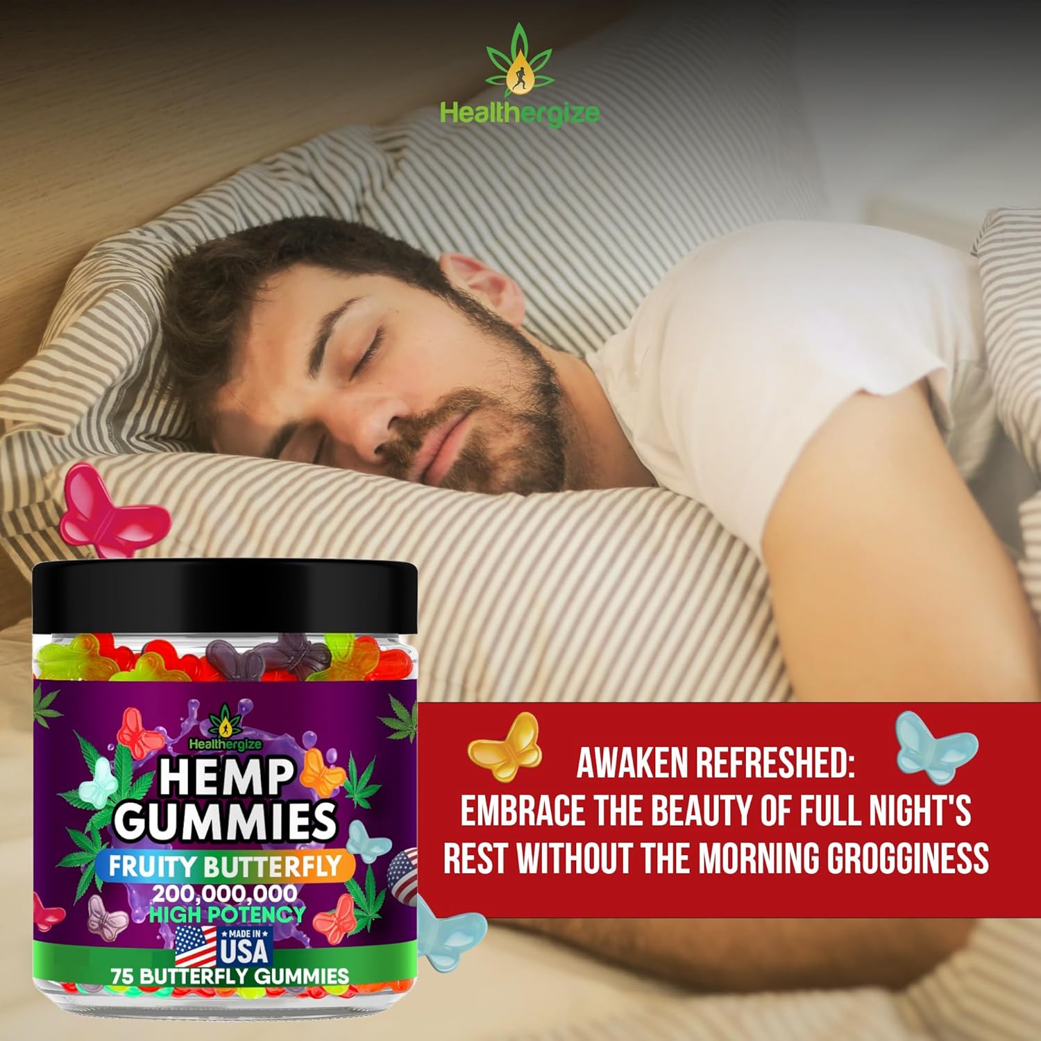 USA-Made Healthergize High Potencymetabolism boosterGummies with Omega 3 6 9 for Peaceful Relaxation and Bedtime Serenity