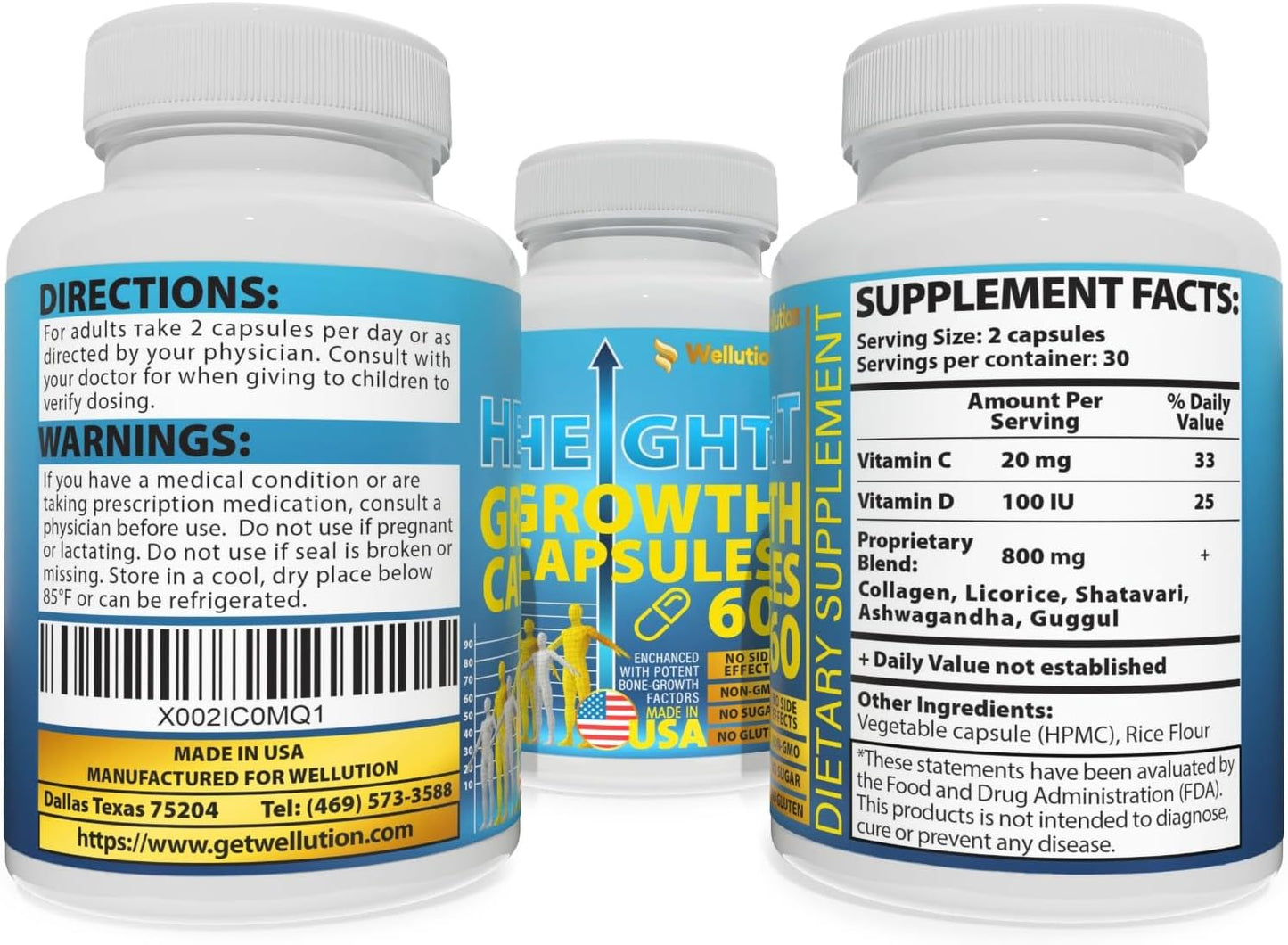 USA-Made Height Growth Maximizer Supplement with Calcium for Bone Strength and Support by WELLUTION