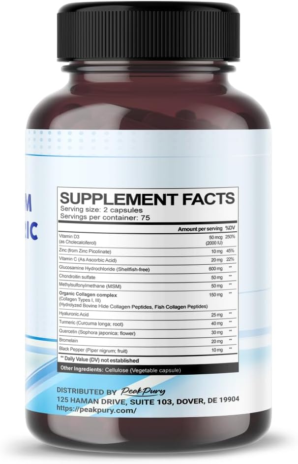 USA-Made Joint Health Support with Glucosamine, Chondroitin, MSM, Collagen & Turmeric by PEAKPURY