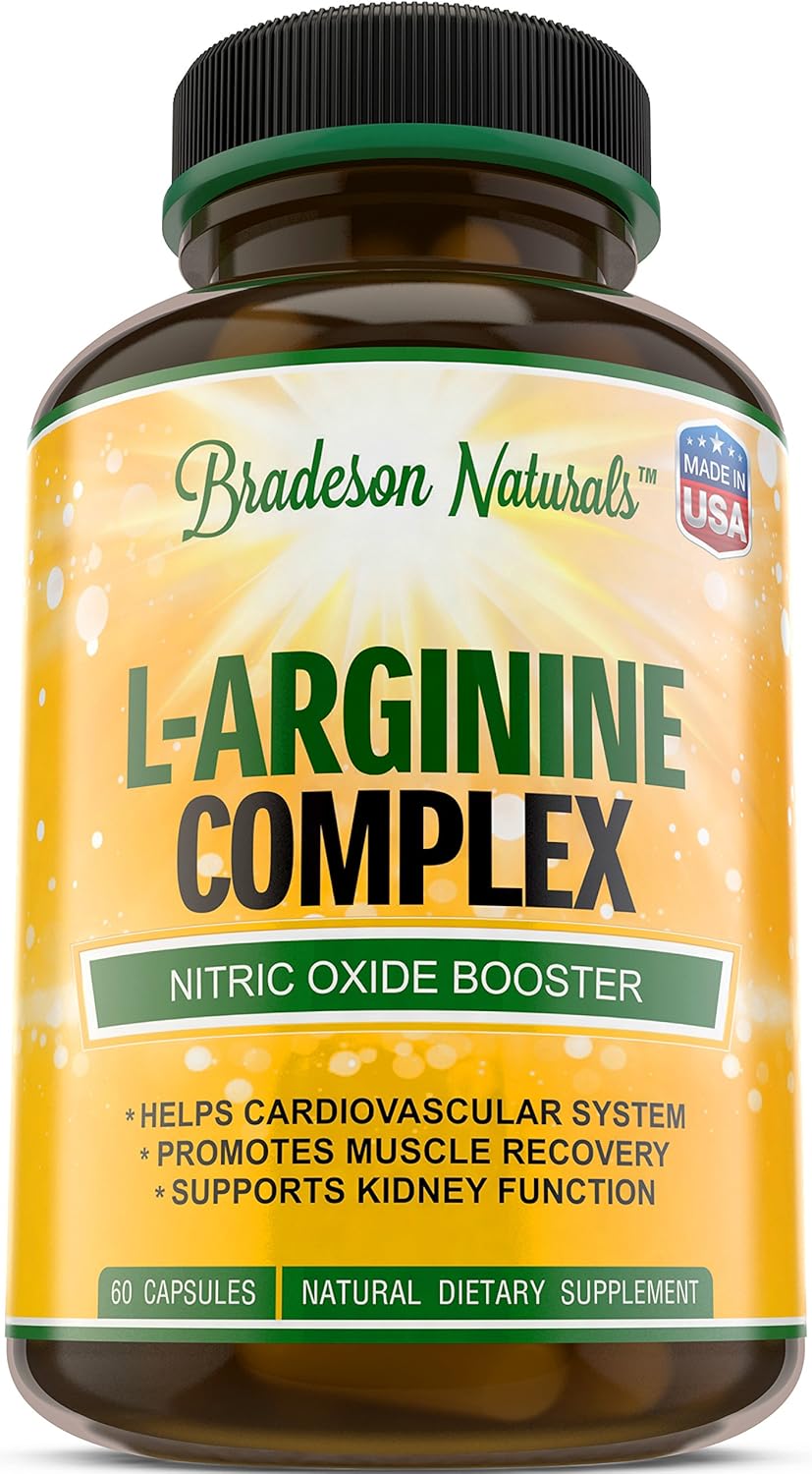 USA-Made L-Arginine Nitric Oxide Booster with L-Citrulline - 1340mg Heart & Muscle Gain Supplement for Endurance - 60 Capsules by Bradeson Naturals