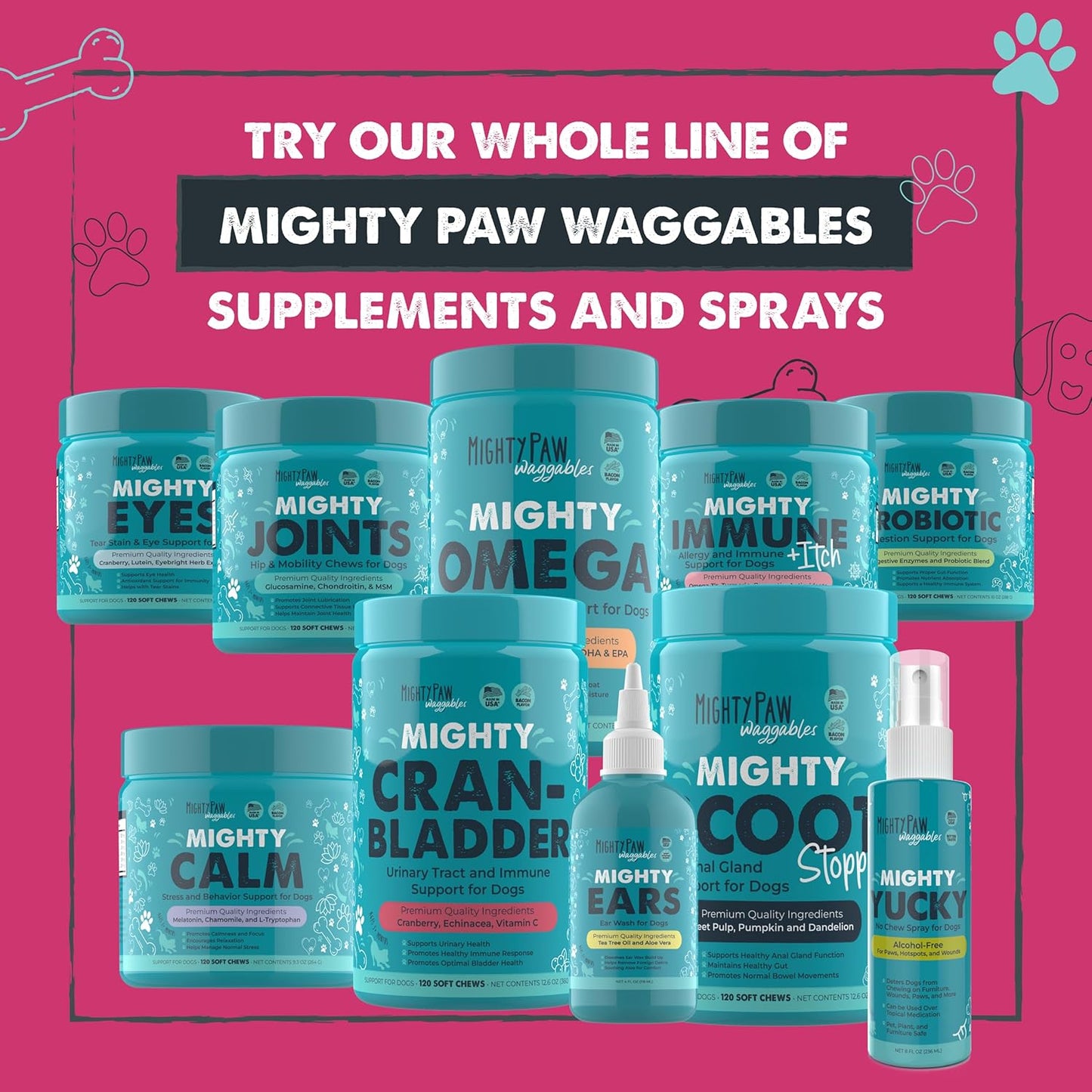 USA-Made Mighty Paw Waggables Cran-Bladder: Cranberry Chews for Dogs. Supports Urinary Tract, Kidney, & Bladder Health. Antioxidant Immune Support (120 Count)