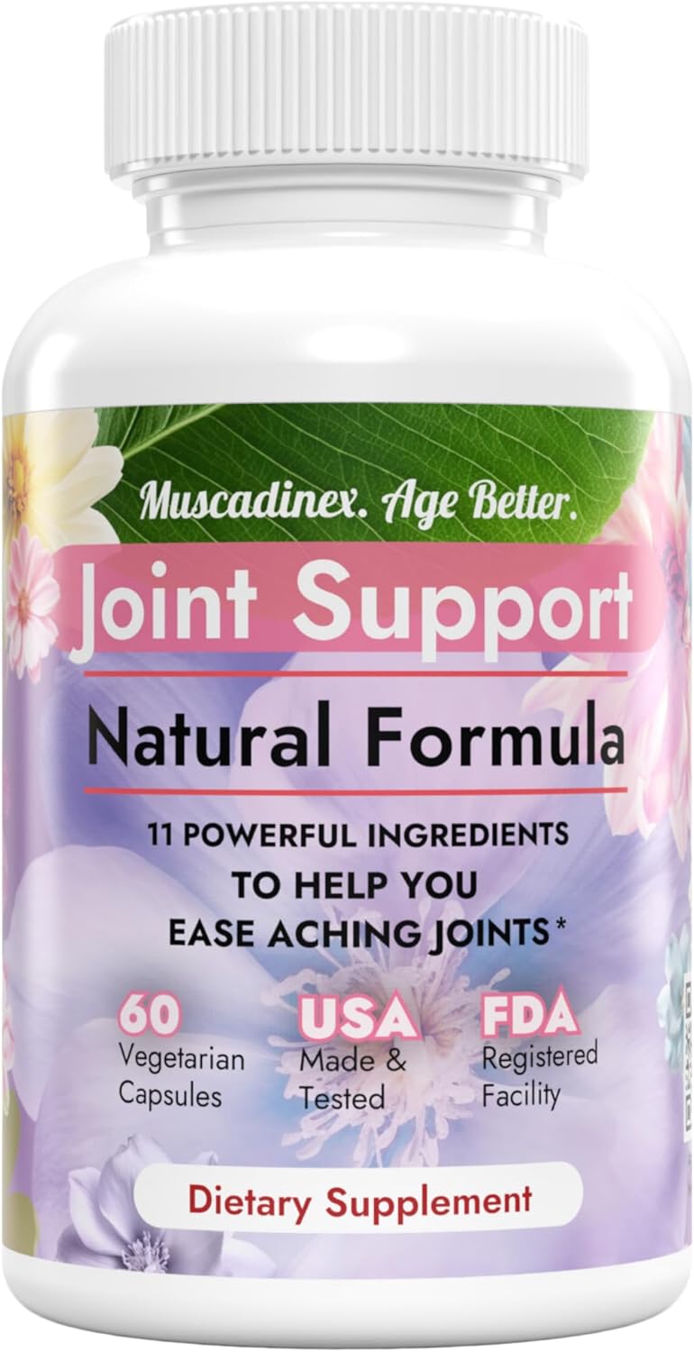 USA Made MUSCADINEX Joint Support Supplement with 11 Ingredients - Turmeric, Quercetin, Bromelain, Glucosamine Chondroitin, Methionine, Ginger, Boswellia - 60 Capsules