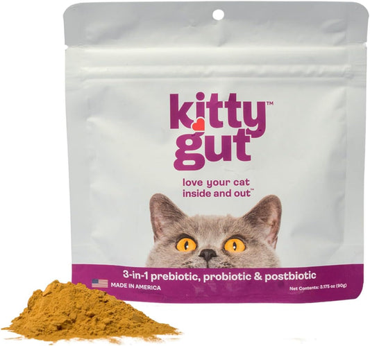 USA-Made MUTTGUT KittyGut Organic 3-in-1 Probiotic Supplement for Cats - Promotes Gut Health, Digestive Support, Diarrhea, Vomiting - 90g