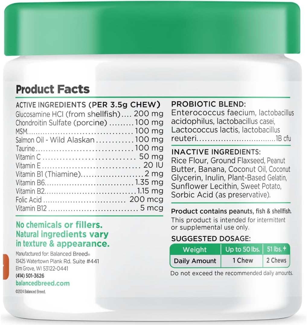 USA-Made Non-GMO Dog Vitamins: Multivitamin, Probiotics, Glucosamine, Salmon Oil, Immune Support for Senior & Adult Dogs