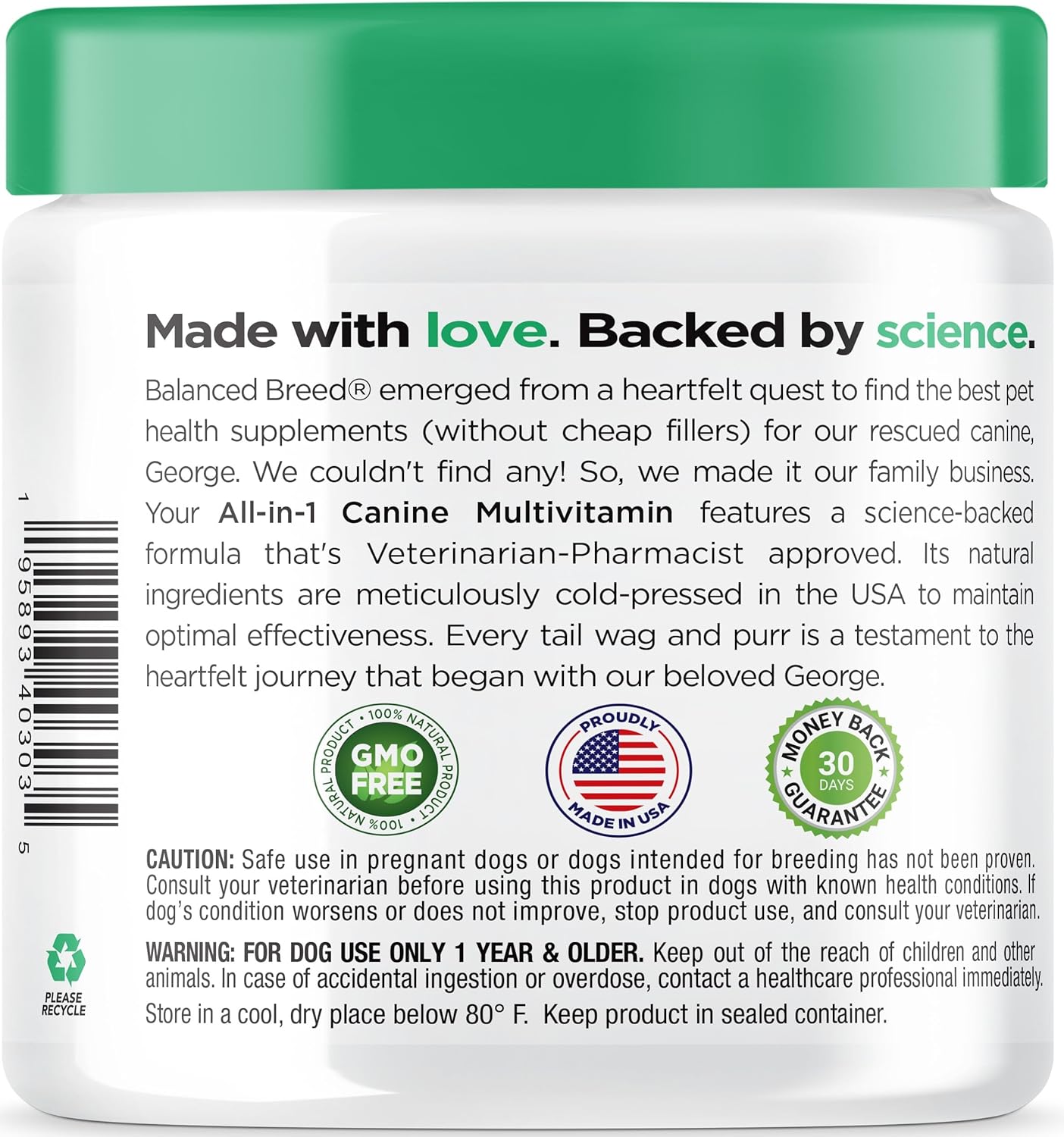 USA-Made Non-GMO Dog Vitamins: Multivitamin, Probiotics, Glucosamine, Salmon Oil, Immune Support for Senior & Adult Dogs