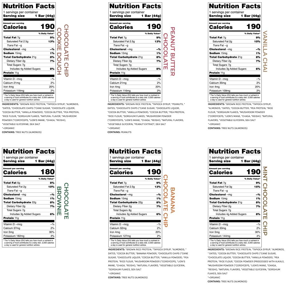USA-Made Organic Vegan Protein Bars with Functional Mushrooms & Adaptogens - 6 Bar Sampler Pack