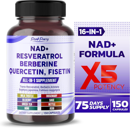 USA-Made PeakPury NAD+ Trans-Resveratrol Berberine Quercetin Fisetin Milk Thistle Supplement