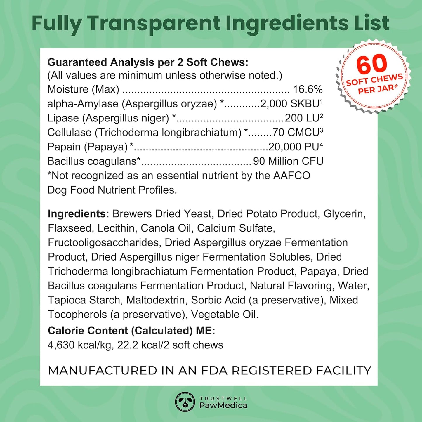 USA-Made Pet Probiotic Chews for Dogs with Digestive Enzymes - 60 Treats for Digestive Support