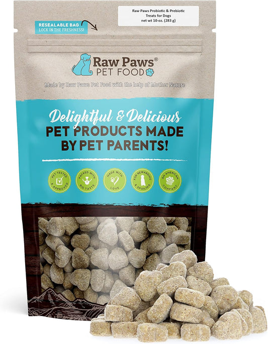 USA Made Raw Paws Natural Dog Probiotic Soft Chews - 10-oz/100-ct - Daily Probiotic with Prebiotics for Dogs - Manage Diarrhea, Yeast, Dog Breath & Gas