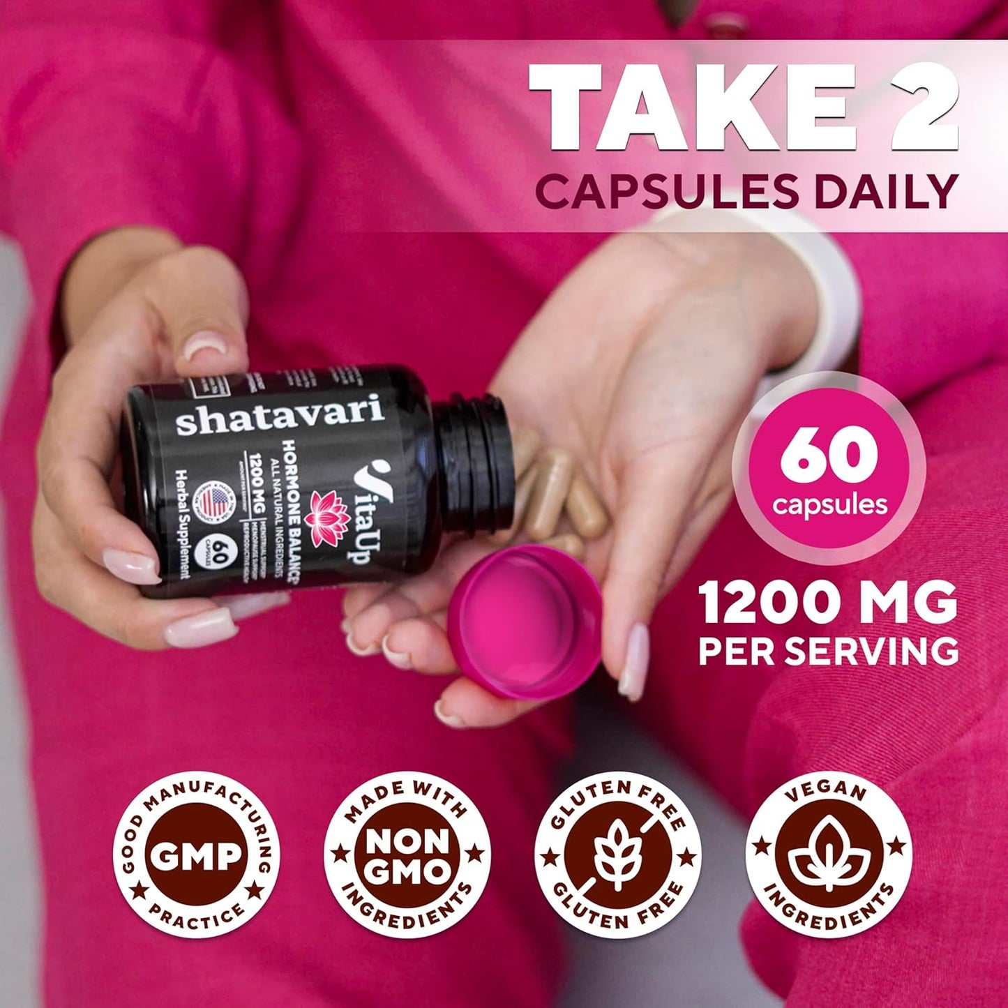 USA Made Shatavari Root Supplement Capsules - 1200mg Shatavari Extract for Women - Hormone Balance, Menopause, Menstrual Relief - 60 Capsules
