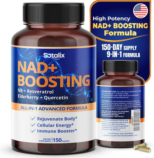 USA Made SOTALIX NAD+ Boosting Supplement with NR, Resveratrol, Elderberry, Quercetin - Immune Support & Well-Being Formula (150 Count)