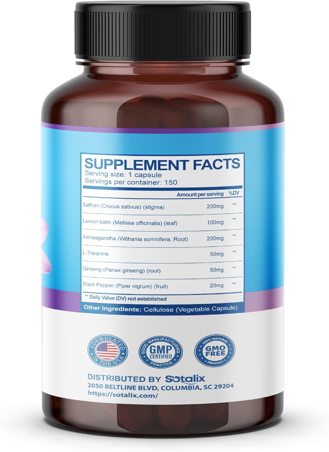 USA Made Sotalix Saffron Supplement 14,950mg with Ashwagandha, Ginseng, L-Theanine for Relaxation and Restoration - 150-Day Supply