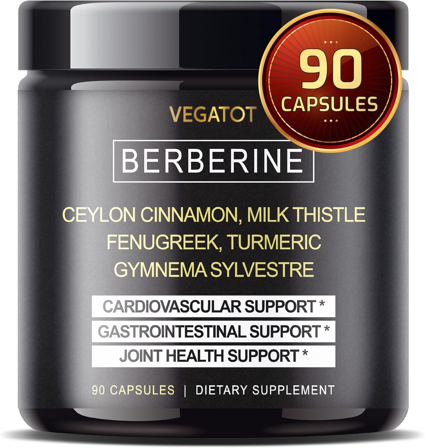 USA Made VEGATOT Berberine Supplement with Ceylon Cinnamon, Turmeric, Milk Thistle, and Fenugreek for Immune, Cardiovascular, and Digestive Health
