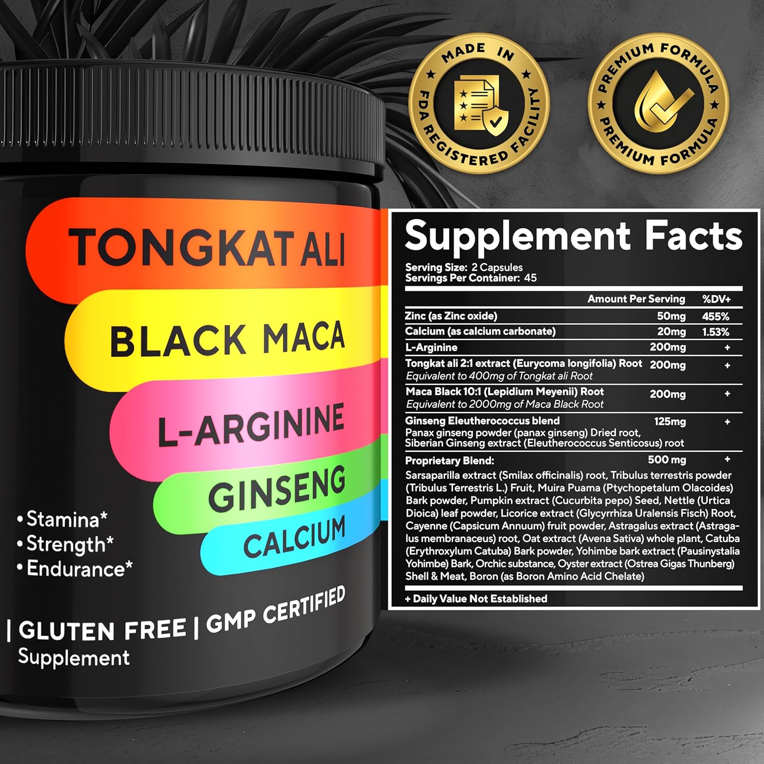 USA Made VitaUp Tongkat Ali Men's Supplement Complex with Astragalus & Black Maca Root - 90 Capsules for Strength & Endurance
