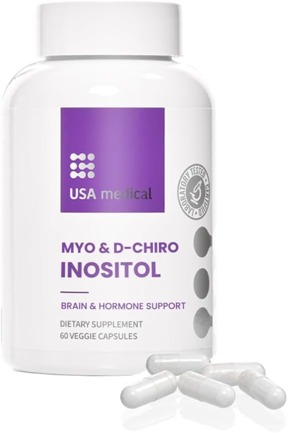 USA Medical Vitamin B8 (Inositol) Capsules - Supports Heart Health, Cholesterol, and Nervous System - 60 Count