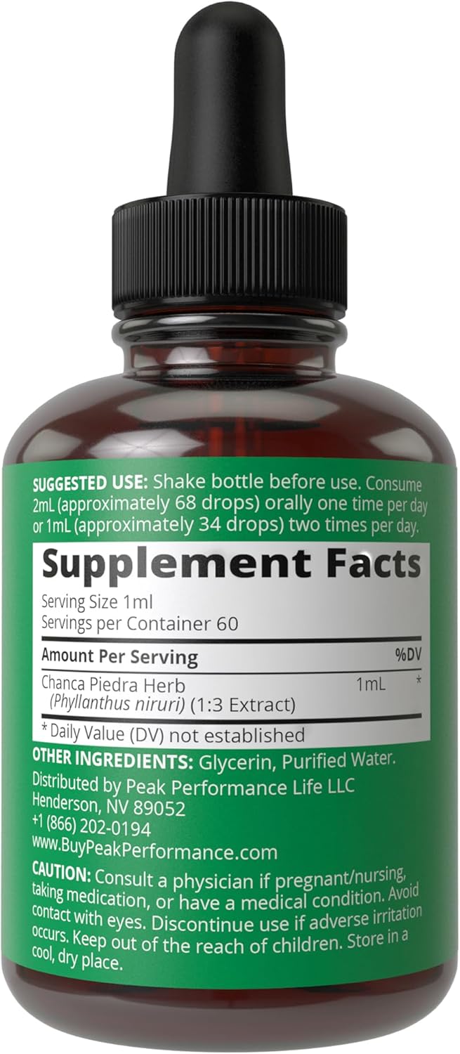 USA Tested Peak Performance Chanca Piedra Stone Breaker Liquid Drops - Advanced Kidney Stones Dissolver & Gallbladder Cleanse Support Supplement. Herbal Tincture, Sugar Free & Gluten Free.