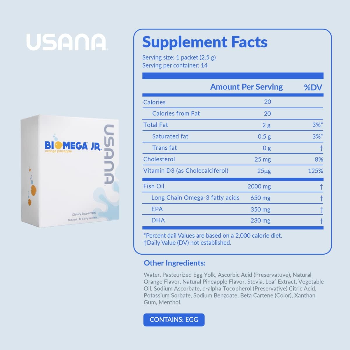 USANA BiOmega Jr. Omega 3 Fish Oil Supplement for Kids 4+ - 14 Packets