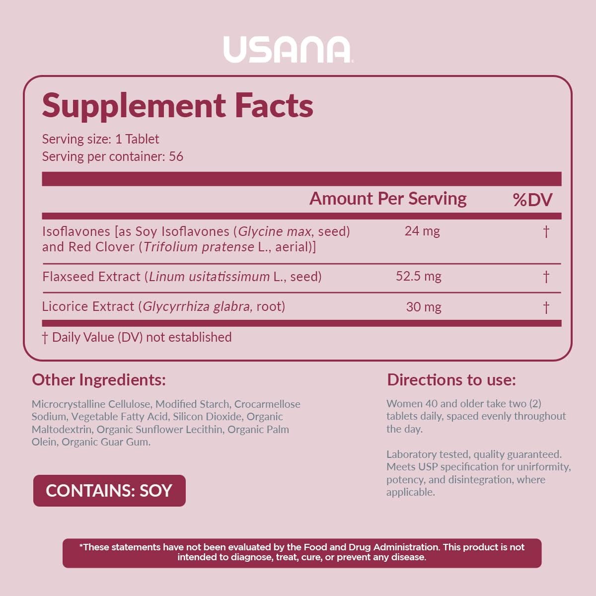 USANA EstroPro Tablets with Phytoestrogens for Menopause Symptom Relief - 28 Day Supply