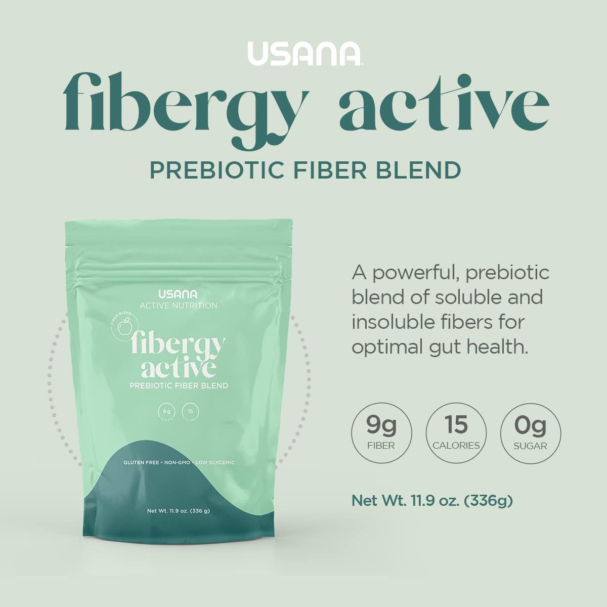 USANA Fibergy Active: Non-GMO Prebiotic Fiber for Gut Health, Gluten Free, Low Glycemic - 336g, 28 Servings