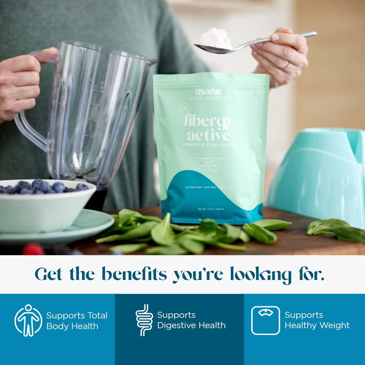 USANA Fibergy Active: Non-GMO Prebiotic Fiber for Gut Health, Gluten Free, Low Glycemic - 336g, 28 Servings