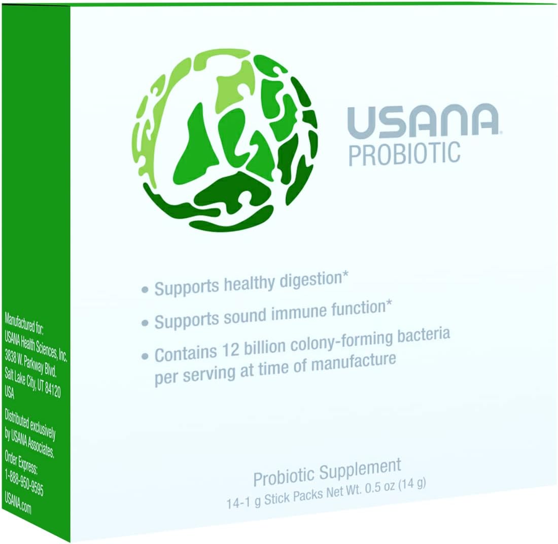 USANA Probiotic Supplement for Digestive Health - Gluten Free, Sugar Free, Dairy Free - 14 Stick Packs