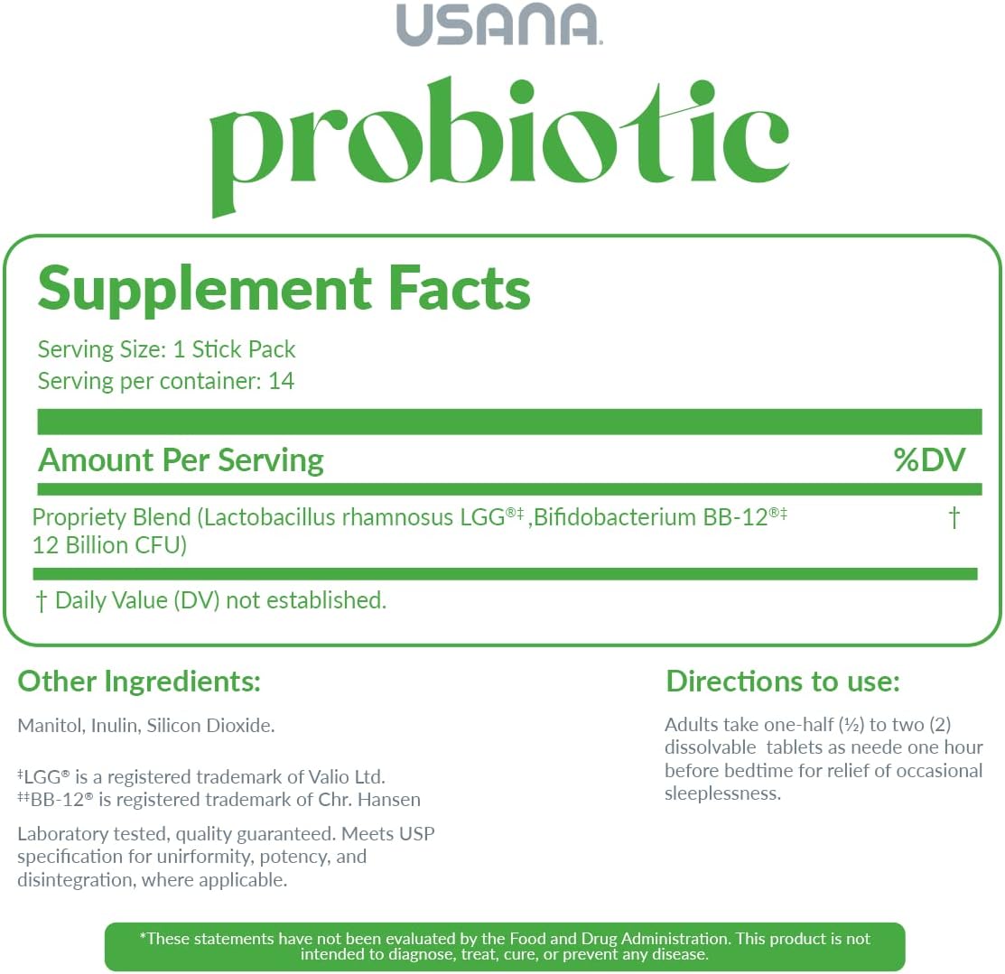 USANA Probiotic Supplement for Digestive Health - Gluten Free, Sugar Free, Dairy Free - 14 Stick Packs