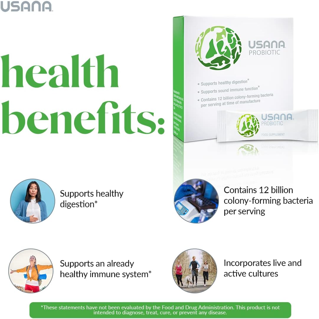 USANA Probiotic Supplement for Digestive Health - Gluten Free, Sugar Free, Dairy Free - 14 Stick Packs