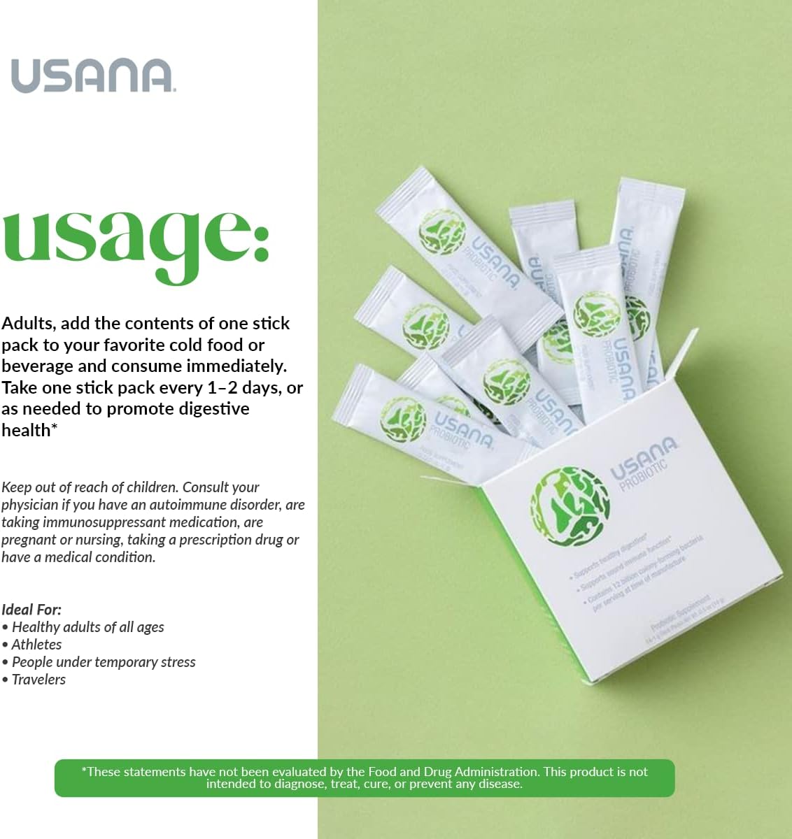 USANA Probiotic Supplement for Digestive Health - Gluten Free, Sugar Free, Dairy Free - 14 Stick Packs